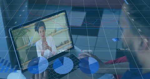 Virtual Business Meeting with Financial Data Overlay