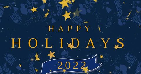 Festive holiday greeting design 2022 with stars and foliage
