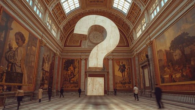 Gigantic Question Mark Sculpture in Grand Museum Hall