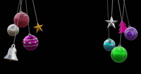 Vibrant Hanging Christmas Baubles on Black Background - Download Free Stock Images Pikwizard.com