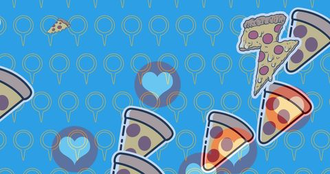 Colorful Pizza Slice Pattern with Hearts Background