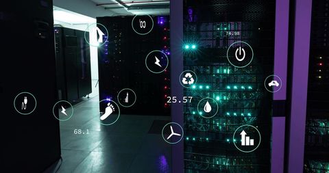 Virtual ecology icons integrated with server room technology