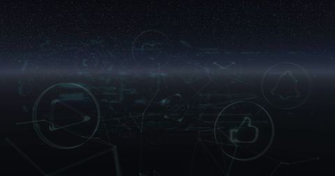 Futuristic Digital Icons in Dark Connected Space