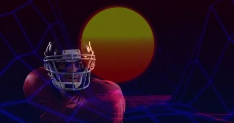 Futuristic American Football Player in Neon Digital Landscape