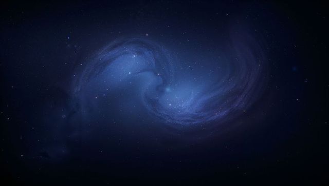 Ethereal blue spiral nebula swirling across vast deep space starfield