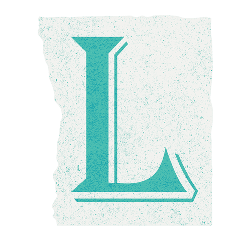 Turquoise letter l on rough white panel with transparent background