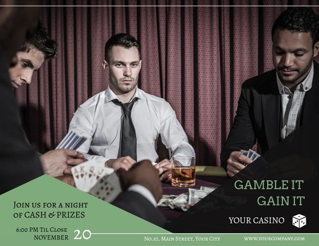 Casino Night Flyer Template with Gamblers at Table - Download Free Stock Templates Pikwizard.com