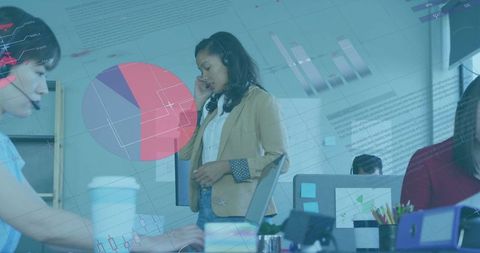 Businesswoman Communicating in Modern Office Using Headset