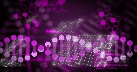 Neon dna data stream visualizing genomic sequencing in futuristic digital network