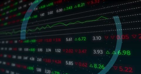 Digital display of stock market graph and data with interface