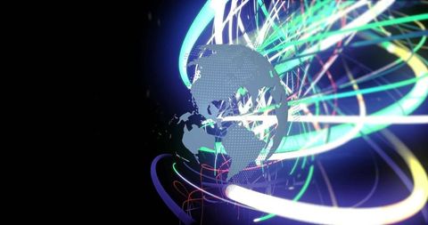 Digital Globe with Vibrant Light Trails Demonstrating Connectivity