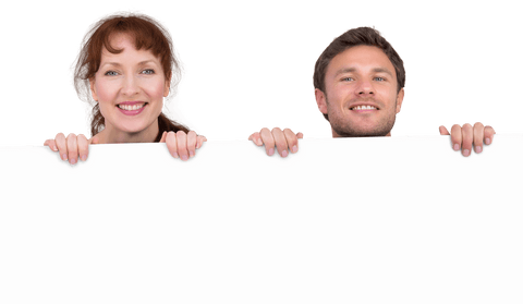 smiling couple peeking above transparent banner background - Download Free Stock Videos Pikwizard.com