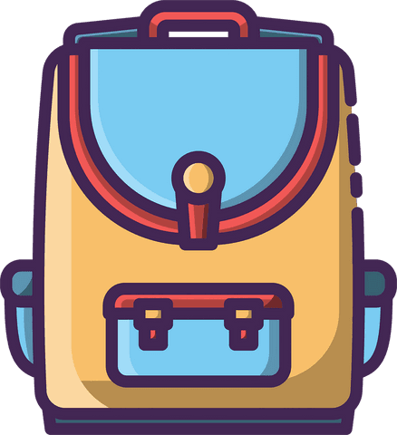 Colorful schoolbag illustration on transparent background for education