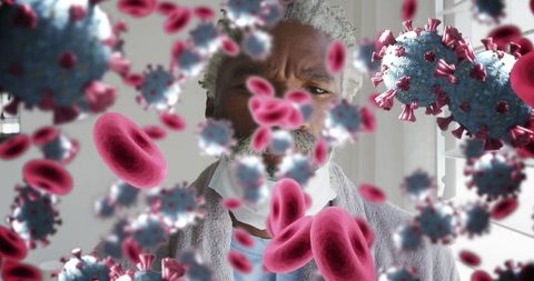 Healthcare Concept with Overlay of Virus Particles and Blood Cells