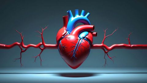 3d anatomical heart model with blue vessels hovering in studio, cardiovascular diseases subject
