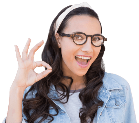 modern woman making ok gesture wearing denim jacket on transparent background - Download Free Stock Videos Pikwizard.com