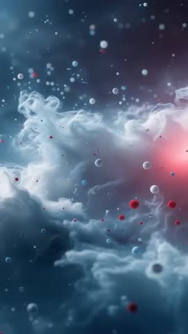 Vertical video showing swirling cosmic mist, drifting glowing spheres and red-to-blue nebula motion