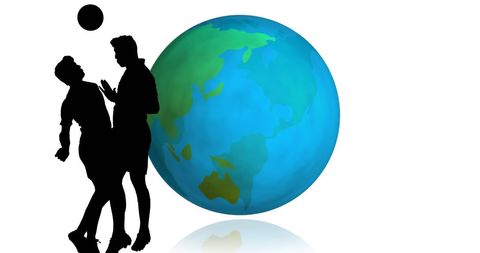 Silhouette of football players with global influence concept