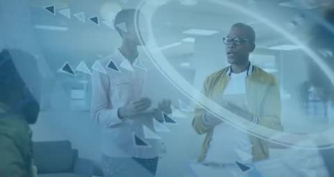 Digital Employees Collaborating with Futuristic Analytical Interface