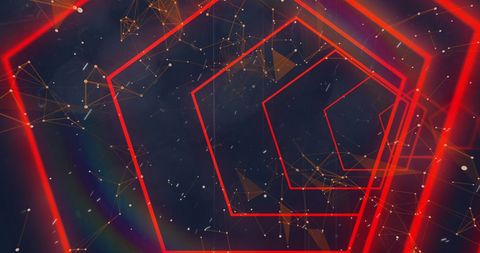 Abstract red neon geometrical network and connections