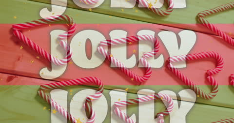 Festive Candy Cane Display and Merry Jolly Text Overlay