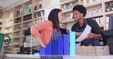 Diverse Retail Workers Analyzing Data with Digital Graph Overlay - Download Free Stock Images Pikwizard.com
