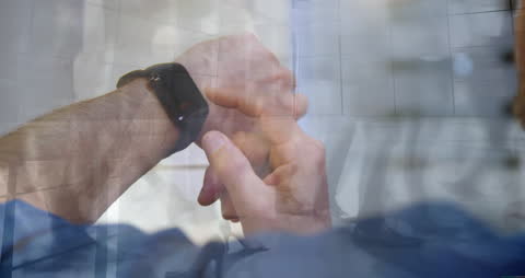Businessman Adjusting Smartwatch with Connection Network Animation