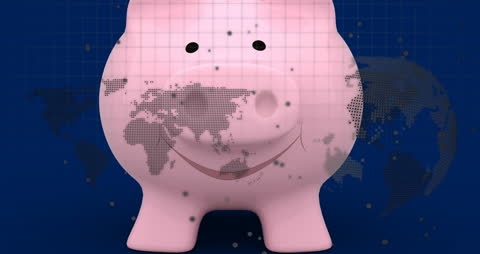 Global Economy Networking with Piggy Bank Global Concept