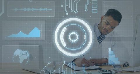 Businessman Integrating Digital Technology in Modern Office