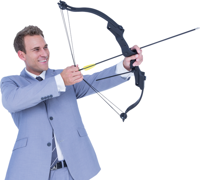 Caucasian Businessman Aiming Bow and Arrow in Suit Isolated Transparent - Download Free Stock Videos Pikwizard.com