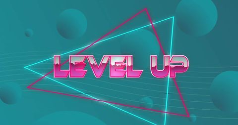 Retro futuristic level up overlay with neon typography