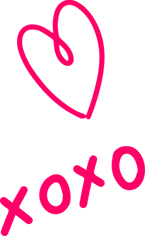 Vibrant hand-drawn heart and xoxo on transparent background
