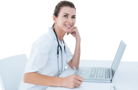 Smiling Female Doctor with Transparent Background Working at Laptop - Download Free Stock Videos Pikwizard.com