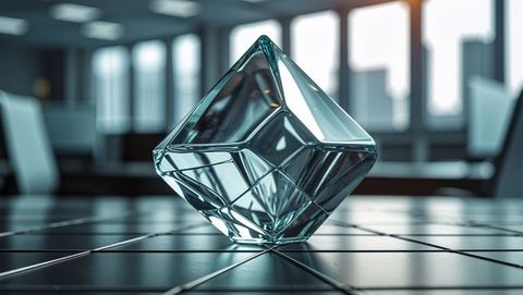 Translucent geometric sculpture in modern art gallery interior