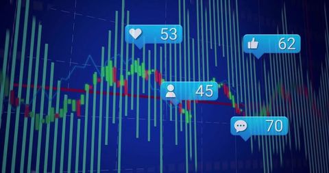 Financial chart with social media reaction icons
