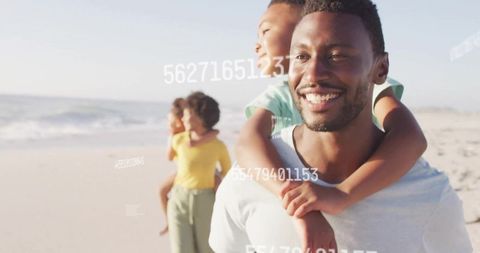 Family Enjoying Leisure Time on Sunny Beach Walk
