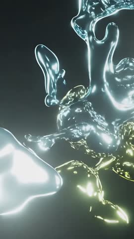 Colliding Metallic Blobs Merging and Splashing in Dark Void Vertical Video Gold Silver Abstract Loop
