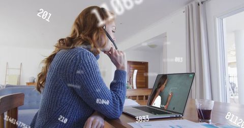 Woman Working from Home Synchronizing Online Data
