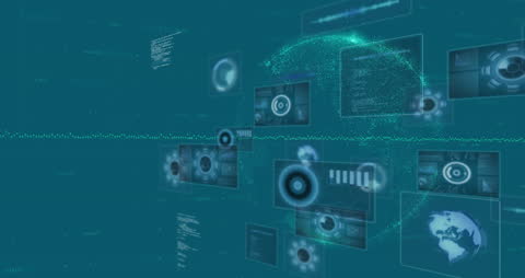 Digital Interface and Global Data Visualization in Blue Tones