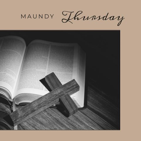 Maundy thursday bible study with wooden cross on table