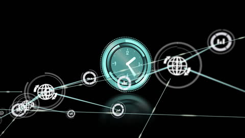 Digital Clock with Network Connections on Black Background