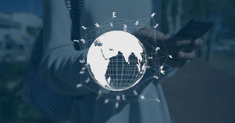 Global connections and technology overlay smartphone usage