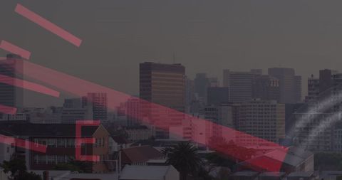 Futuristic cityscape with digital interface elements