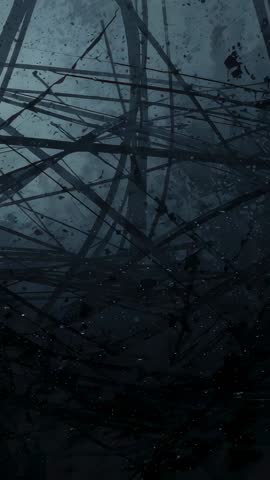 Tangled Metal Rods Shifting in Dark Void with Drifting Dust — Vertical Cinematic Abstract Loop