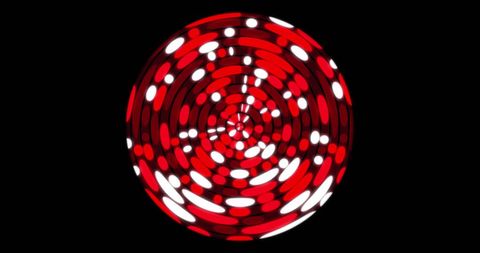 Vibrant circular abstract art with red and white elements