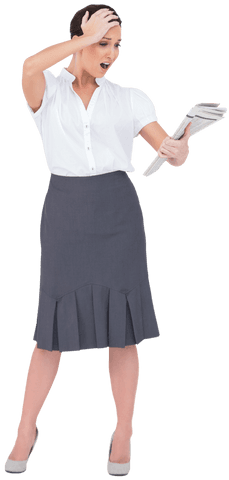 Surprised Businesswoman Reading Newspaper Transparent Background