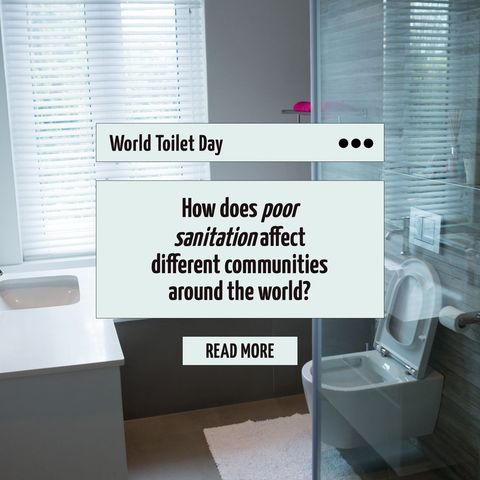 Graphic highlighting the importance of sanitation improvements globally, useful for raising public health and hygiene awareness during World Toilet Day campaigns. Ideal for non-profit organizations and educators to promote discussions about sanitation challenges in different communities worldwide.