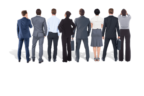 Diverse Business Professionals with Transparent Background in a Row