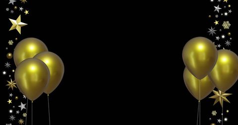 Elegant Gold Balloons with Stars on Black Background for Celebrations