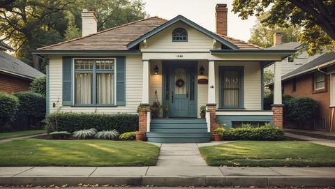 Charming single-story craftsman house with front porch and lush lawn